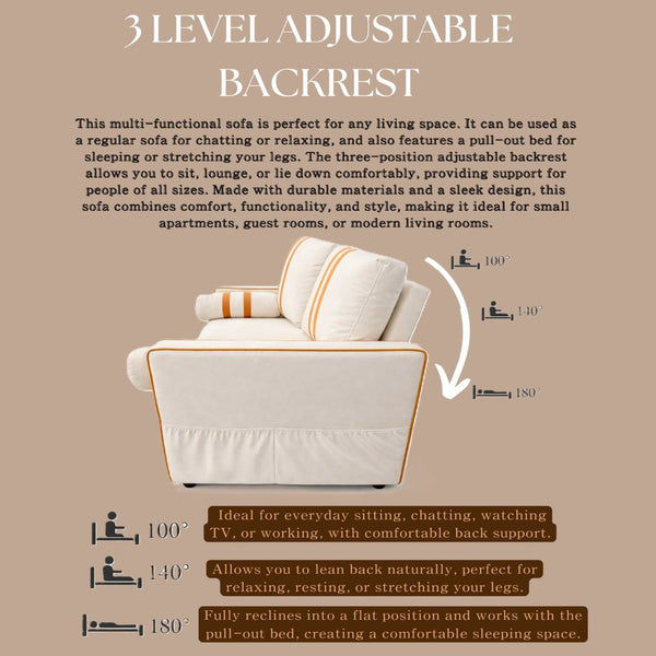 English Elm Beige Linen Look Convertible Sleeper Loveseat with USB Port and Adjustable Backrest W1867S00018