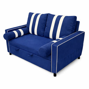 English Elm 2 Seater Blue Fabric Sleeper Loveseat with USB Port and Adjustable Recline W1867S00019