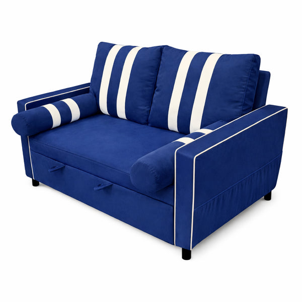 English Elm 2 Seater Blue Fabric Sleeper Loveseat with USB Port and Adjustable Recline W1867S00019