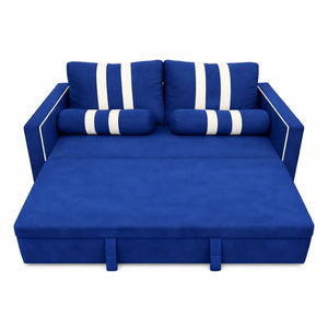English Elm 2 Seater Blue Fabric Sleeper Loveseat with USB Port and Adjustable Recline W1867S00019