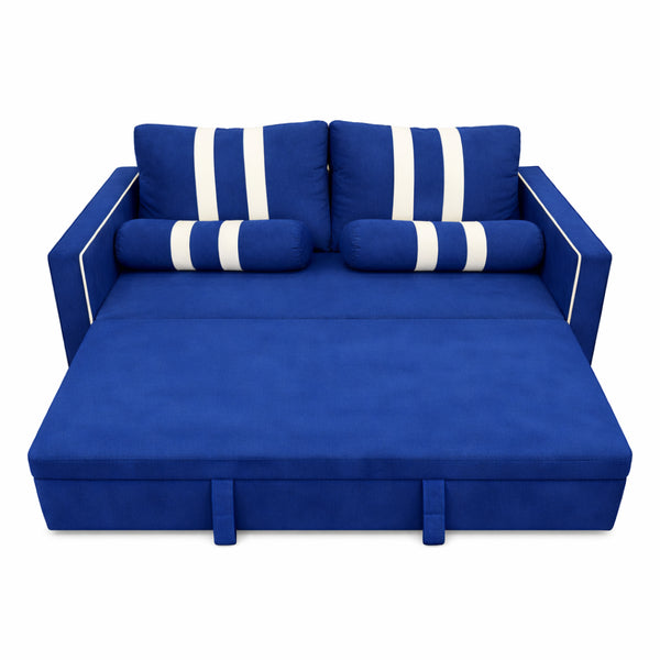 English Elm 2 Seater Blue Fabric Sleeper Loveseat with USB Port and Adjustable Recline W1867S00019