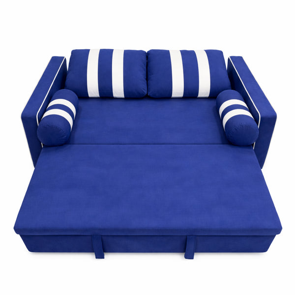 English Elm 2 Seater Blue Fabric Sleeper Loveseat with USB Port and Adjustable Recline W1867S00019