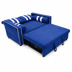 English Elm 2 Seater Blue Fabric Sleeper Loveseat with USB Port and Adjustable Recline W1867S00019