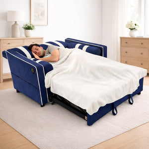English Elm 2 Seater Blue Fabric Sleeper Loveseat with USB Port and Adjustable Recline W1867S00019