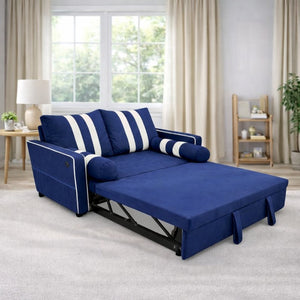 English Elm 2 Seater Blue Fabric Sleeper Loveseat with USB Port and Adjustable Recline W1867S00019