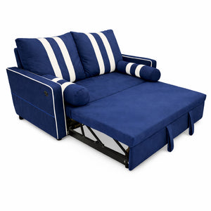 English Elm 2 Seater Blue Fabric Sleeper Loveseat with USB Port and Adjustable Recline W1867S00019