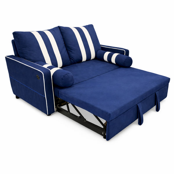 English Elm 2 Seater Blue Fabric Sleeper Loveseat with USB Port and Adjustable Recline W1867S00019
