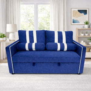 English Elm 2 Seater Blue Fabric Sleeper Loveseat with USB Port and Adjustable Recline W1867S00019