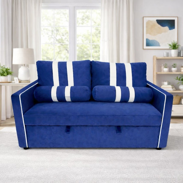 English Elm 2 Seater Blue Fabric Sleeper Loveseat with USB Port and Adjustable Recline W1867S00019