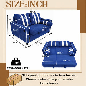 English Elm 2 Seater Blue Fabric Sleeper Loveseat with USB Port and Adjustable Recline W1867S00019
