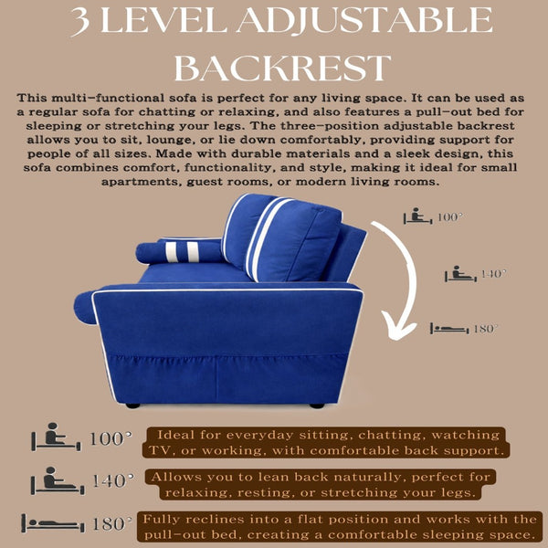 English Elm 2 Seater Blue Fabric Sleeper Loveseat with USB Port and Adjustable Recline W1867S00019