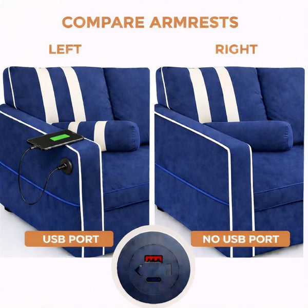 English Elm 2 Seater Blue Fabric Sleeper Loveseat with USB Port and Adjustable Recline W1867S00019