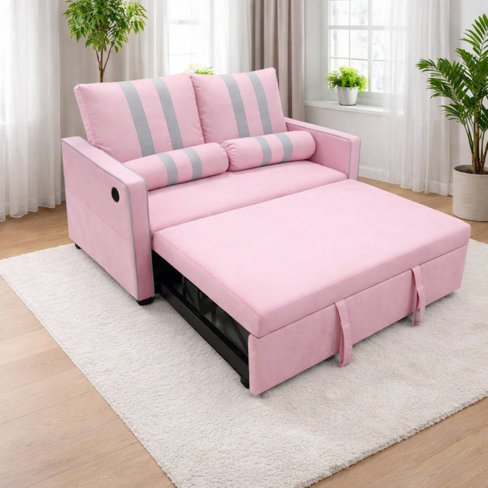 English Elm Pink Convertible Sleeper Sofa with USB Port Foam Cushions for Guest Rooms W1867S00020