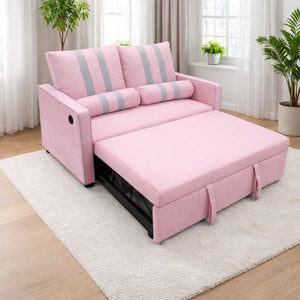 English Elm Pink Convertible Sleeper Sofa with USB Port Foam Cushions for Guest Rooms W1867S00020