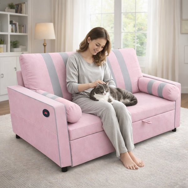 English Elm Pink Convertible Sleeper Sofa with USB Port Foam Cushions for Guest Rooms W1867S00020