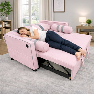 English Elm Pink Convertible Sleeper Sofa with USB Port Foam Cushions for Guest Rooms W1867S00020