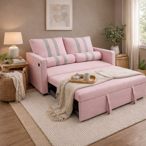 English Elm Pink Convertible Sleeper Sofa with USB Port Foam Cushions for Guest Rooms W1867S00020