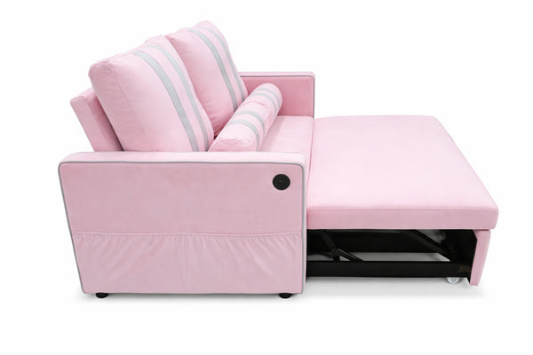 English Elm Pink Convertible Sleeper Sofa with USB Port Foam Cushions for Guest Rooms W1867S00020
