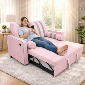 English Elm Pink Convertible Sleeper Sofa with USB Port Foam Cushions for Guest Rooms W1867S00020