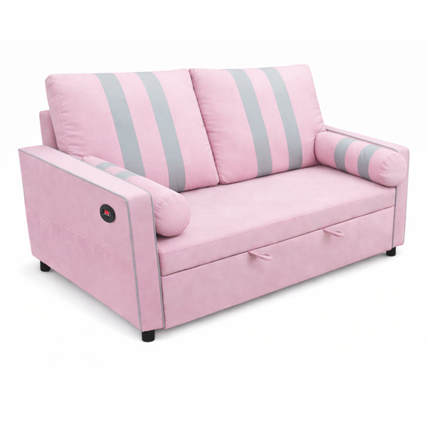 English Elm Pink Convertible Sleeper Sofa with USB Port Foam Cushions for Guest Rooms W1867S00020