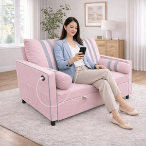 English Elm Pink Convertible Sleeper Sofa with USB Port Foam Cushions for Guest Rooms W1867S00020