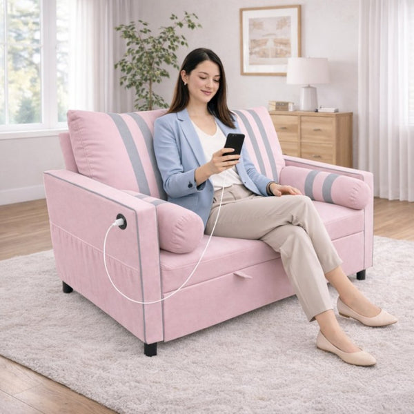 English Elm Pink Convertible Sleeper Sofa with USB Port Foam Cushions for Guest Rooms W1867S00020