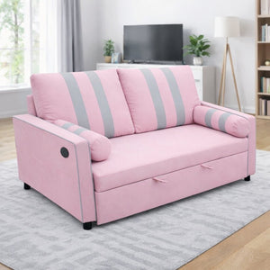 English Elm Pink Convertible Sleeper Sofa with USB Port Foam Cushions for Guest Rooms W1867S00020