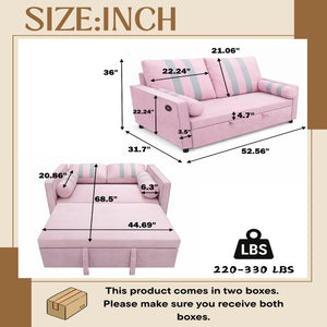 English Elm Pink Convertible Sleeper Sofa with USB Port Foam Cushions for Guest Rooms W1867S00020