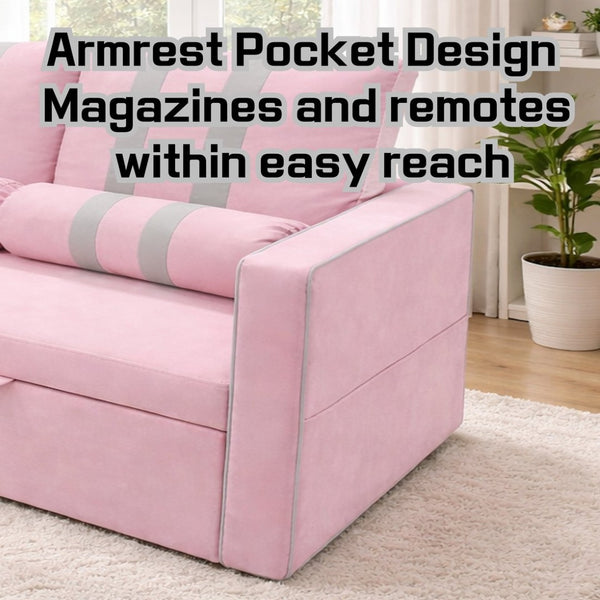 English Elm Pink Convertible Sleeper Sofa with USB Port Foam Cushions for Guest Rooms W1867S00020