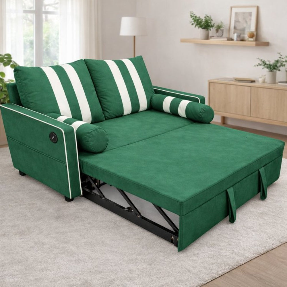 English Elm Green Convertible Sleeper Sofa with USB Charging Armrest and Storage for Small Spaces W1867S00021