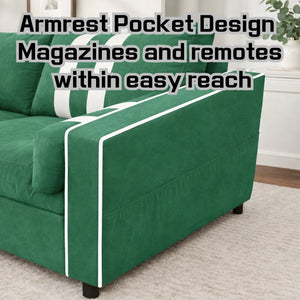 English Elm Green Convertible Sleeper Sofa with USB Charging Armrest and Storage for Small Spaces W1867S00021
