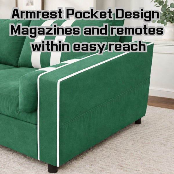 English Elm Green Convertible Sleeper Sofa with USB Charging Armrest and Storage for Small Spaces W1867S00021