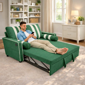 English Elm Green Convertible Sleeper Sofa with USB Charging Armrest and Storage for Small Spaces W1867S00021