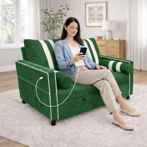 English Elm Green Convertible Sleeper Sofa with USB Charging Armrest and Storage for Small Spaces W1867S00021