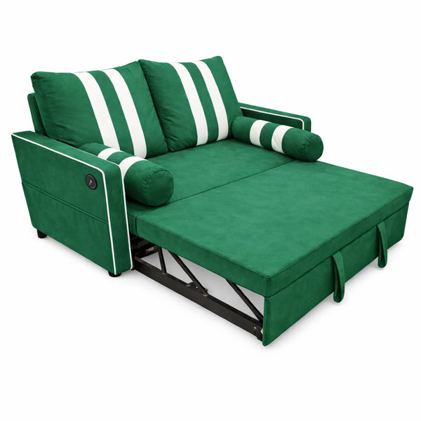 English Elm Green Convertible Sleeper Sofa with USB Charging Armrest and Storage for Small Spaces W1867S00021