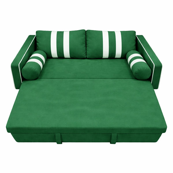 English Elm Green Convertible Sleeper Sofa with USB Charging Armrest and Storage for Small Spaces W1867S00021