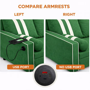 English Elm Green Convertible Sleeper Sofa with USB Charging Armrest and Storage for Small Spaces W1867S00021