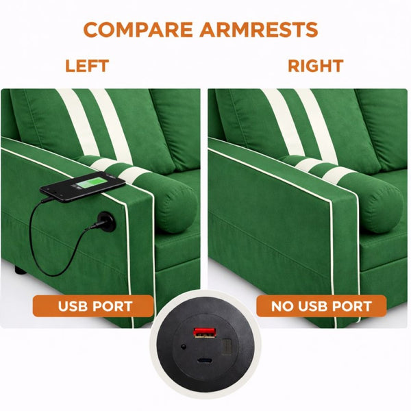 English Elm Green Convertible Sleeper Sofa with USB Charging Armrest and Storage for Small Spaces W1867S00021