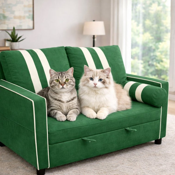 English Elm Green Convertible Sleeper Sofa with USB Charging Armrest and Storage for Small Spaces W1867S00021