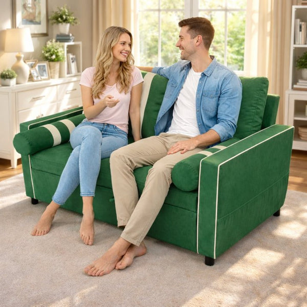 English Elm Green Convertible Sleeper Sofa with USB Charging Armrest and Storage for Small Spaces W1867S00021