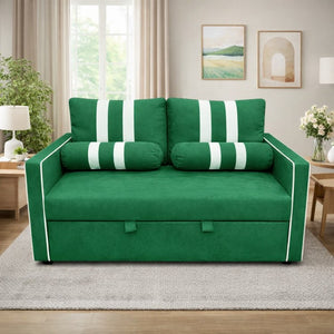 English Elm Green Convertible Sleeper Sofa with USB Charging Armrest and Storage for Small Spaces W1867S00021