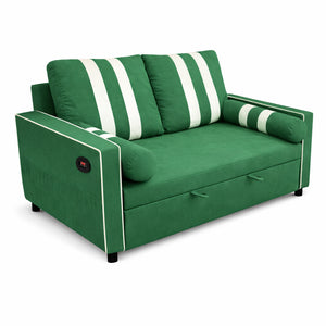 English Elm Green Convertible Sleeper Sofa with USB Charging Armrest and Storage for Small Spaces W1867S00021