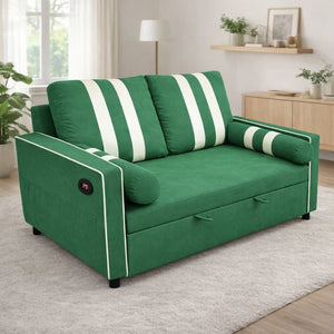 English Elm Green Convertible Sleeper Sofa with USB Charging Armrest and Storage for Small Spaces W1867S00021