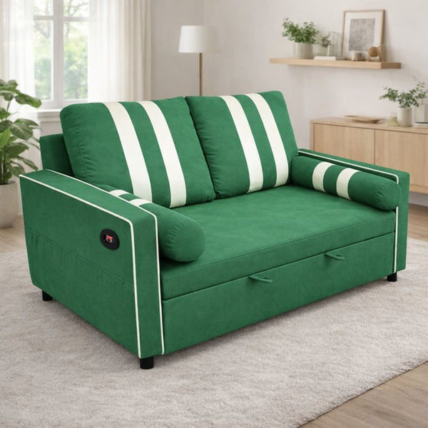 English Elm Green Convertible Sleeper Sofa with USB Charging Armrest and Storage for Small Spaces W1867S00021