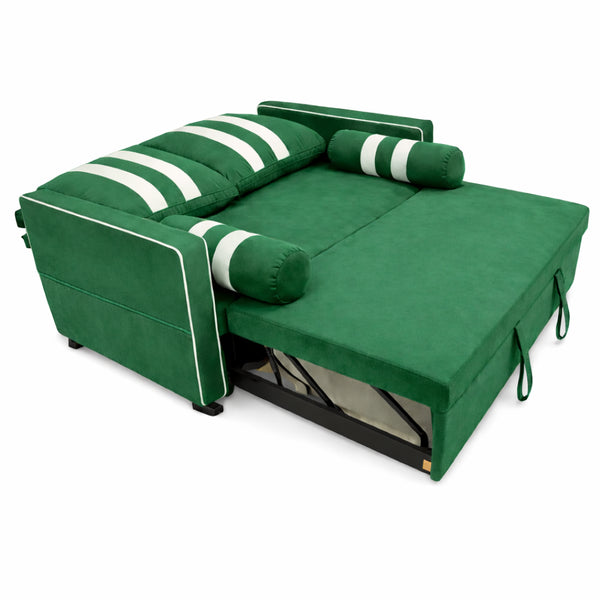 English Elm Green Convertible Sleeper Sofa with USB Charging Armrest and Storage for Small Spaces W1867S00021