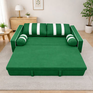 English Elm Green Convertible Sleeper Sofa with USB Charging Armrest and Storage for Small Spaces W1867S00021