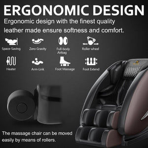 English Elm Massage Recliner Zero Gravity Chair Full Body Airbag Bluetooth Heated Lumbar Therapy Brown W1875P522425