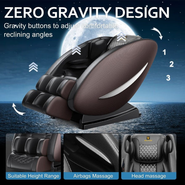 English Elm Massage Recliner Zero Gravity Chair Full Body Airbag Bluetooth Heated Lumbar Therapy Brown W1875P522425