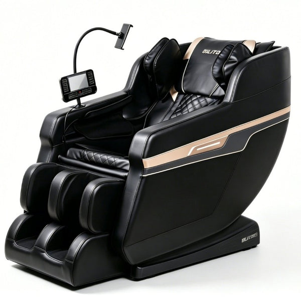 English Elm Massage Recliner Chair Zero Gravity Full Body Airbag Therapy with Bluetooth Audio Black W1875P536923