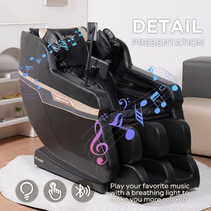 English Elm Massage Recliner Chair Zero Gravity Full Body Airbag Therapy with Bluetooth Audio Black W1875P536923